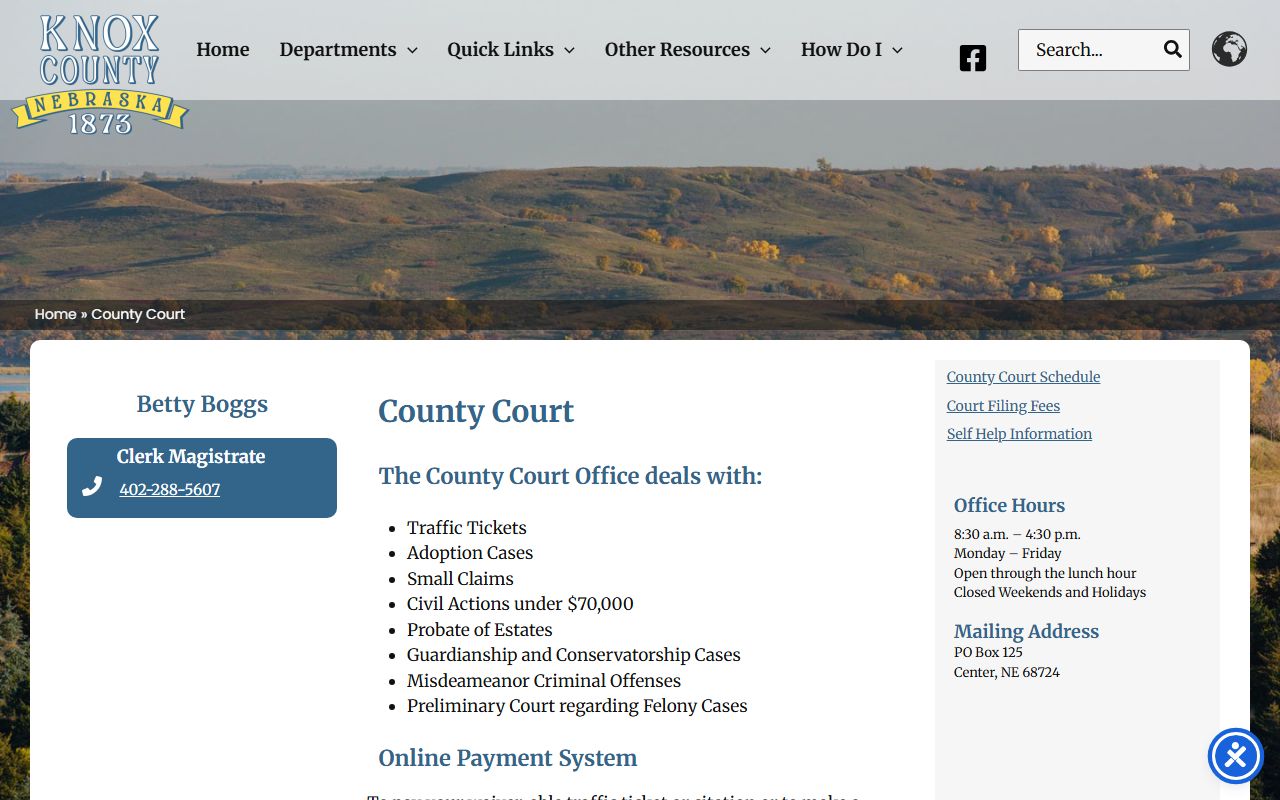 Knox County County Court page for criminal and traffic case routing