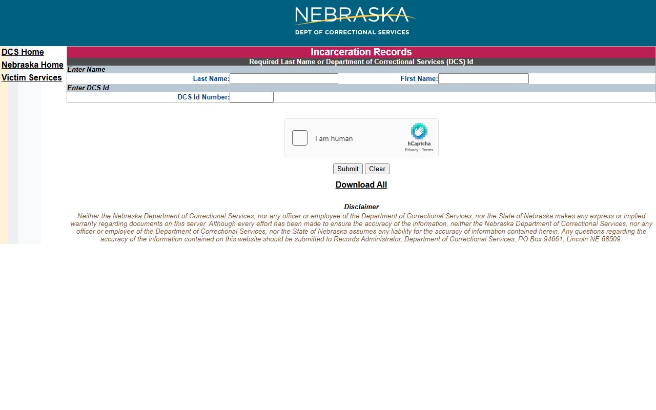 Knox County inmate records NDCS state prisoner search form