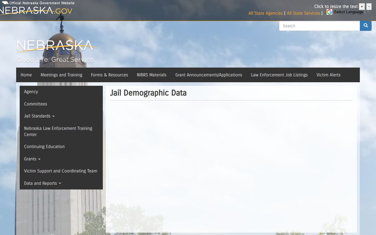Nebraska jail demographic data source for Knox County inmate population research